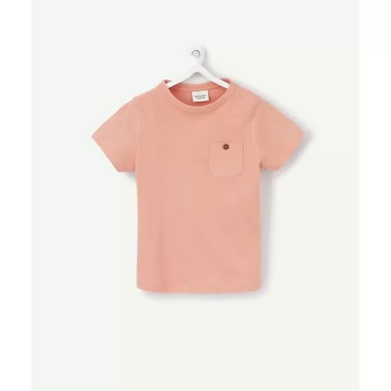 T-shirt bébé garçon corail en coton bio avec poche –  – Soldes