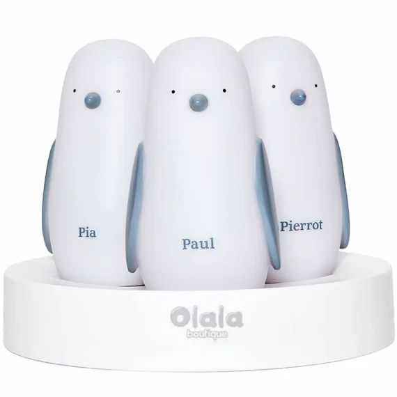 Lot de 3 veilleuses nomades pingouin Paul, Pia et Pierrot