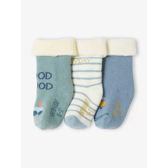 Lot de 3 paires de chaussettes avion et train bébé garçon bleu glacier