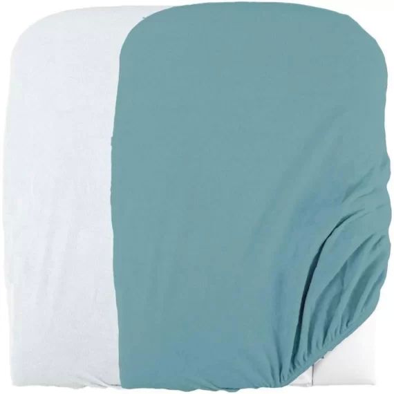 DOMIVA Lot 2 Housses matelas à langer – Eponge polycoton – Oeko-Tex® – Blanc/Nile – 50 x 75 cm bleu