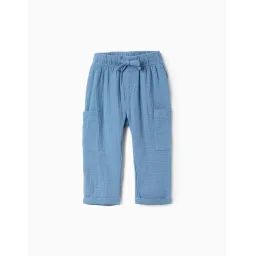 Pantalon En Mousseline De Coton Bleu