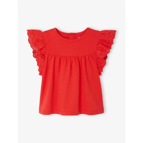 T-shirt manches en broderie anglaise bébé rouge