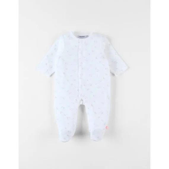 Pyjama 1 pièce imprimé oiseaux en velours blanc