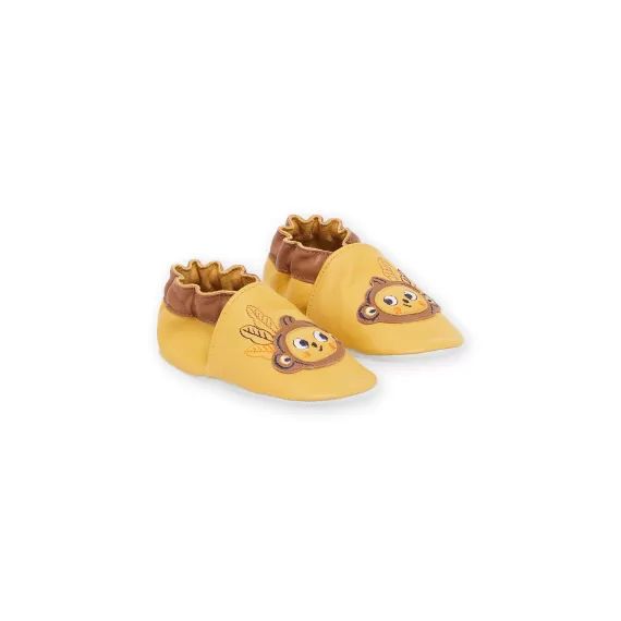 Chaussons En Cuir Jaunes Avec Patch Singe