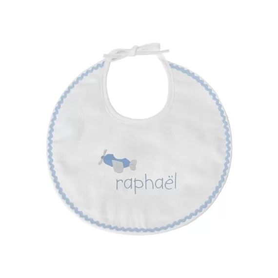 Bavoir de naissance croquet avion bleu (personnalisable)