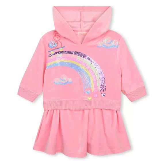 Robe en velours à capuche Fille Rose