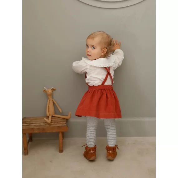 Ensemble blouse en plumetis et jupe en velours bébé ivoire