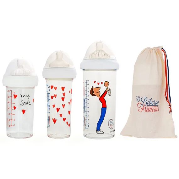 Lot de 3 biberons anti colique gigognes Papa-bébé by Soledad (360 ml et 210 ml)