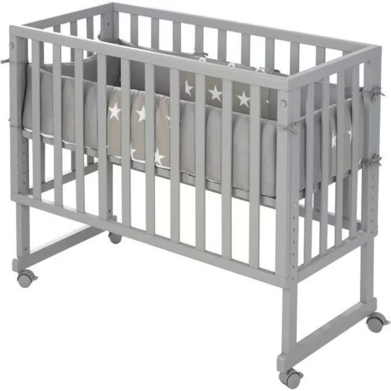 ROBA Berceau Cododo safe asleep® 2 en 1 + Matelas + Barrière et Tour de lit &lsquo;Little Stars&rsquo; – Gris gris