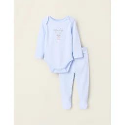 Body + Jogpant Avec Pieds En Coton Bleu