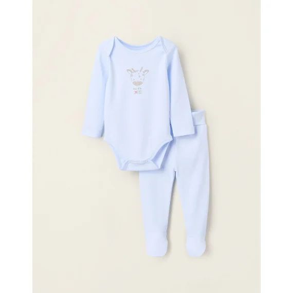 Body + Jogpant Avec Pieds En Coton Bleu