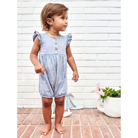 Combishort bébé manches volantées bleu pâle