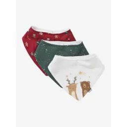 Lot de 3 bavoirs bandanas en gaze de coton vert noel
