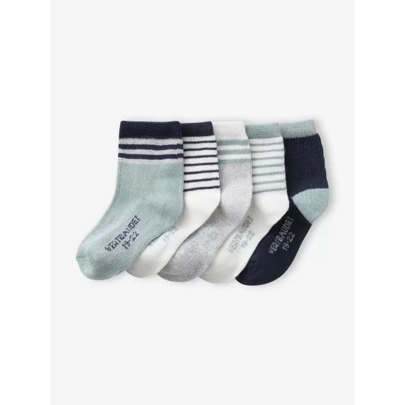Lot de 5 paires de chaussettes à rayures bébé garçon bleu grisé