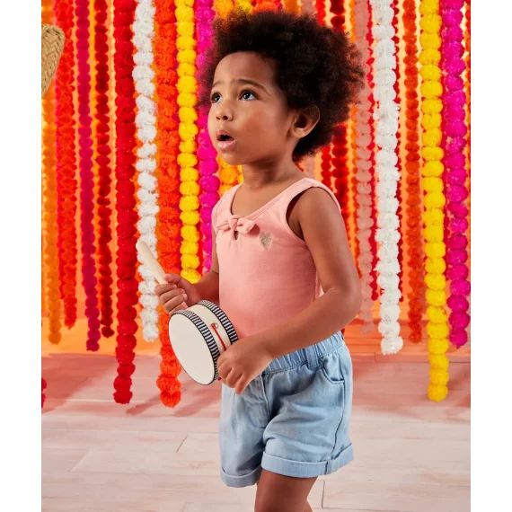 Short bébé fille effet denim en coton à faible impact environnemental –  – Soldes