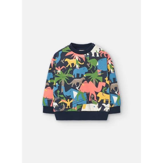 Sweat En Coton Avec Imprimé Fantaisie Bleu