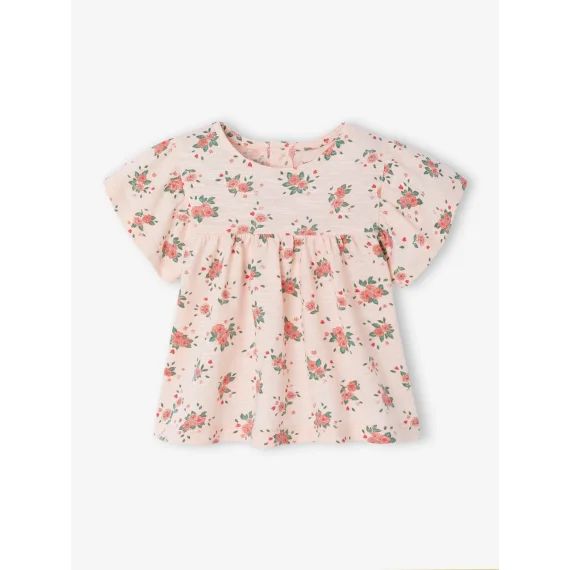 T-shirt fleuri bébé en coton bio rose pâle