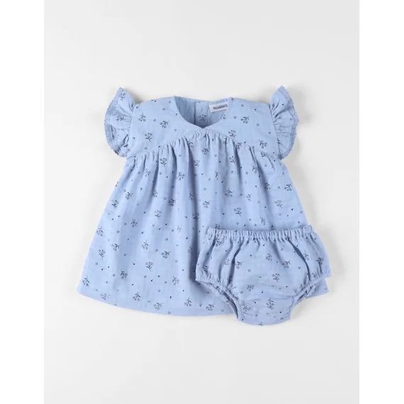 Robe Avec Bloomer Crêpe Gaufrée Bleu