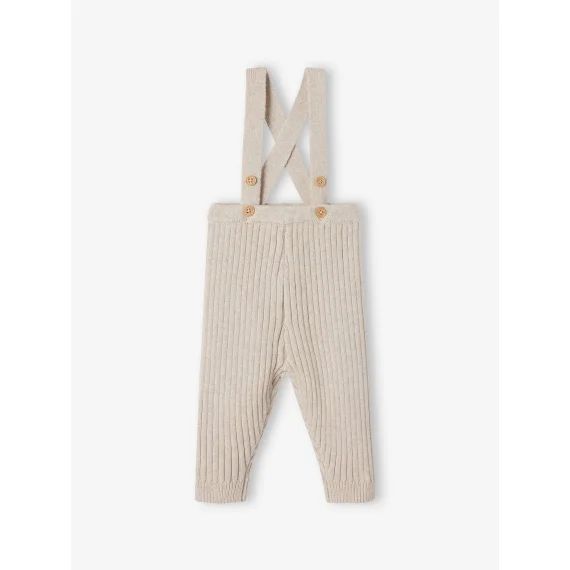 Legging à bretelles en tricot bébé beige chiné