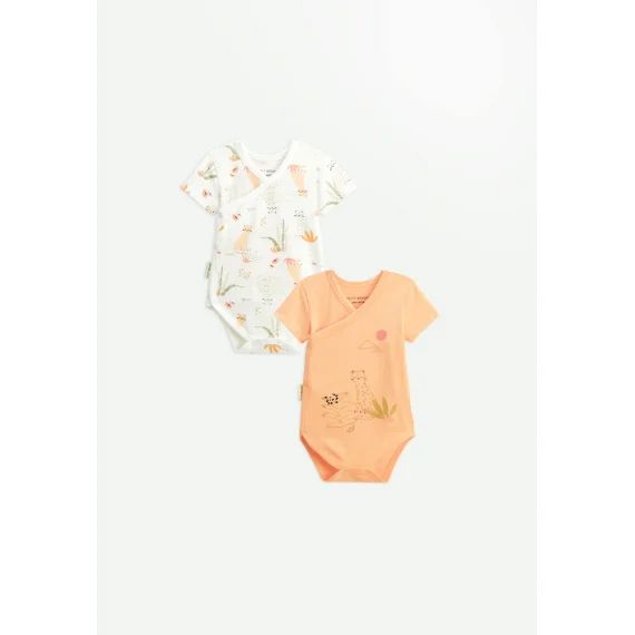 Lot De 2 Bodies Bébé Manches Courtes Ouverture Croisée Sierra Peche