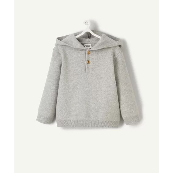 Pull à capuche bébé garçon en fibres recyclées gris