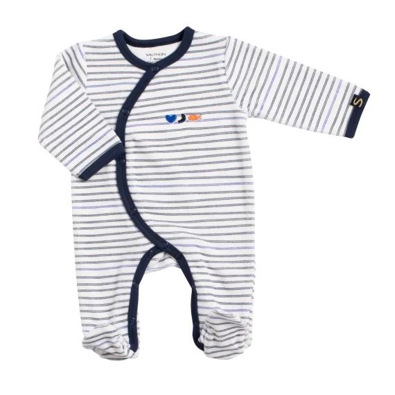 Pyjama Bébé Avec Poches Blanc/bleu