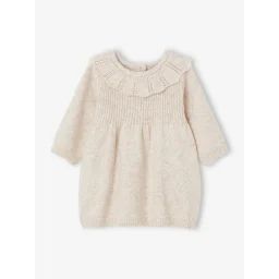 Robe à collerette en tricot bébé beige chiné