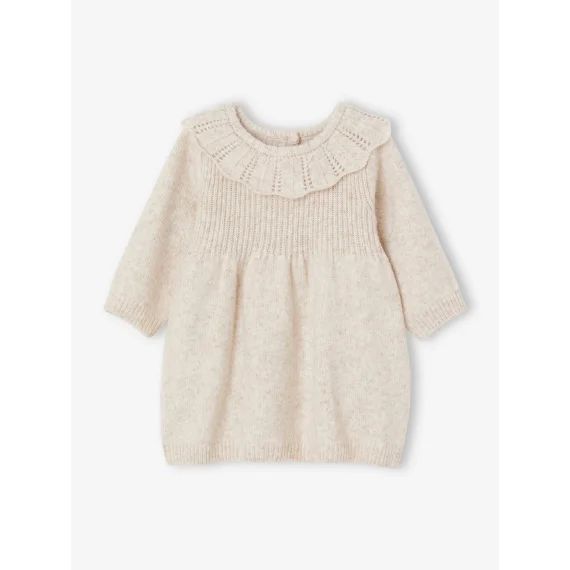 Robe à collerette en tricot bébé beige chiné