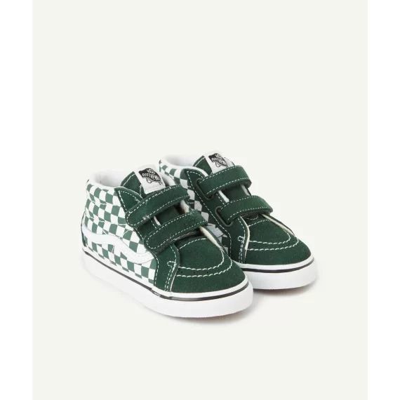 Baskets mi-montantes à scratchs bébé vertes et imprimées damier td sk8 reissue v