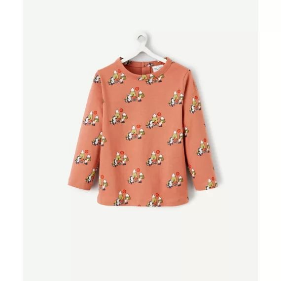 T-shirt bébé garçon en coton bio rouille imprimé avec écureuils et montagnes