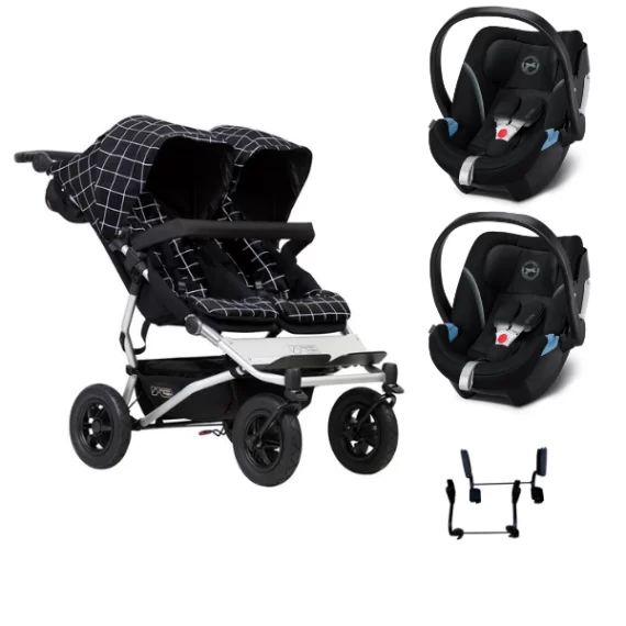 Poussette Double Mountain Buggy Duet V3.2 – Grid + 2 Coques Cybex Aton 5