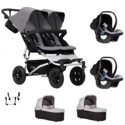 Poussette Double Mountain Buggy Duet V3.2 – Silver + 2 Nacelles Plus + 2 Coques Protect