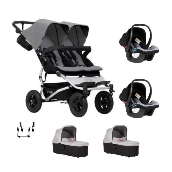 Poussette Double Mountain Buggy Duet V3.2 – Silver + 2 Nacelles Plus + 2 Coques Protect