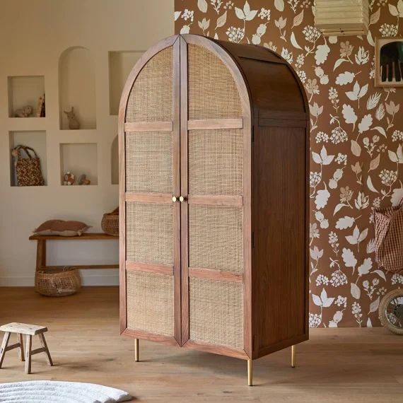 Armoire Enfant En Bois D&rsquo;orme Et Rotin Lisbeth Marron