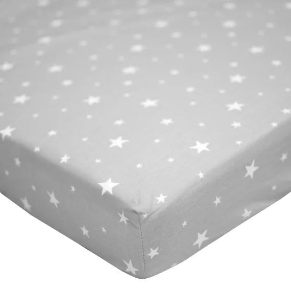 Drap-housse En Coton Stella Gris, Imprimé Blanc