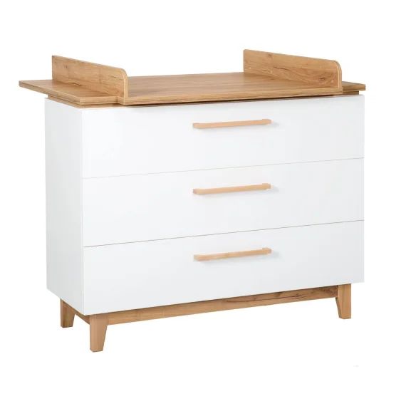 Commode À Langer Évolutive 3 Tiroirs Finn Blanc / Chêne Doré