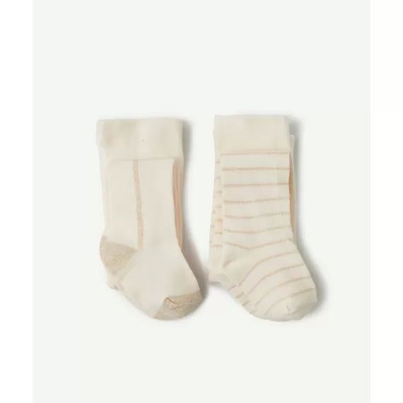 Les 2 collants écrus bébé fille avec détails couleur dorée –  – Soldes