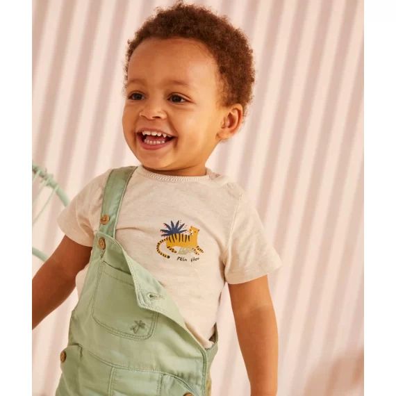 T-shirt bébé garçon en coton beige avec motifs félins –  – Soldes