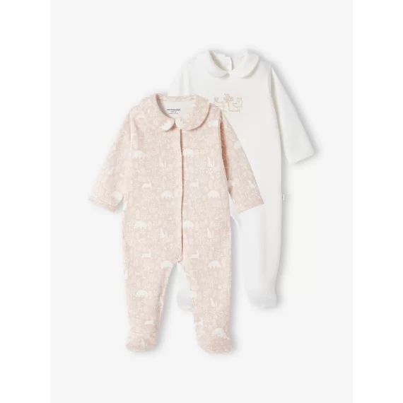 Lot de 2 dors-bien animaux bébé fille en coton bio rose poudré