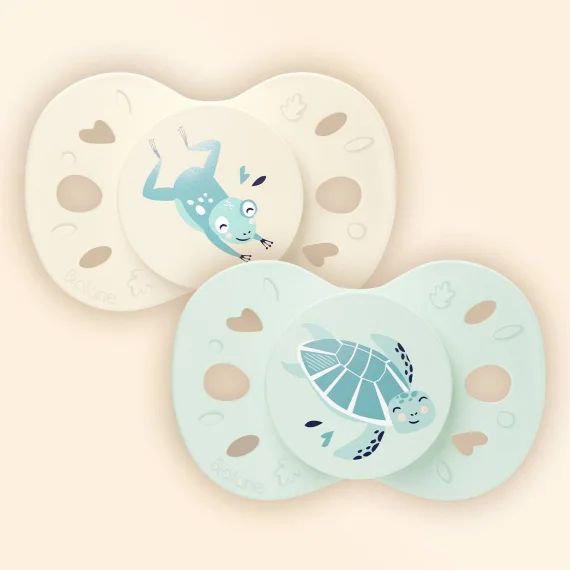 Sucette Anatomique Animaux – 0-6 Mois – Lot De 2 Vert + Beige