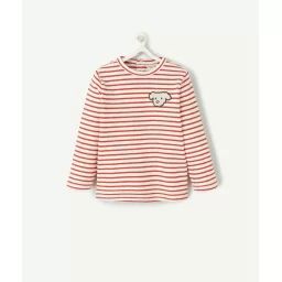 T-shirt bébé garçon en coton bio à rayures rouges avec motif mouton