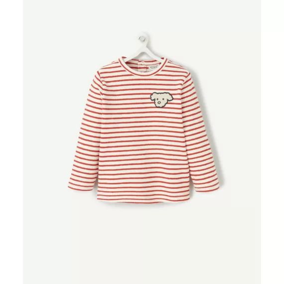 T-shirt bébé garçon en coton bio à rayures rouges avec motif mouton
