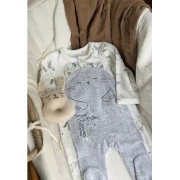 Pyjama Bébé En Velours Ouverture Pont Chatmallow Gris