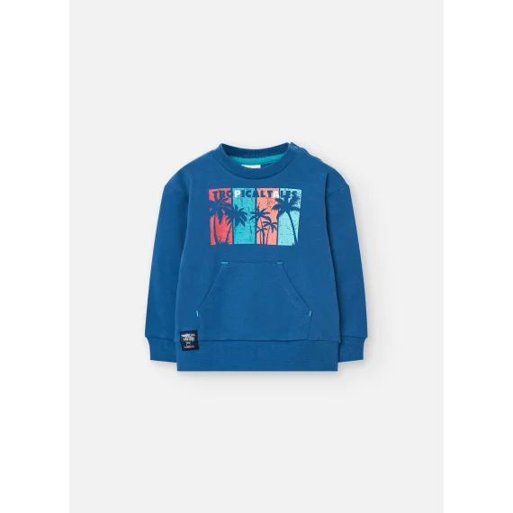 Sweat En Coton Avec Poche Kangourou Bleu