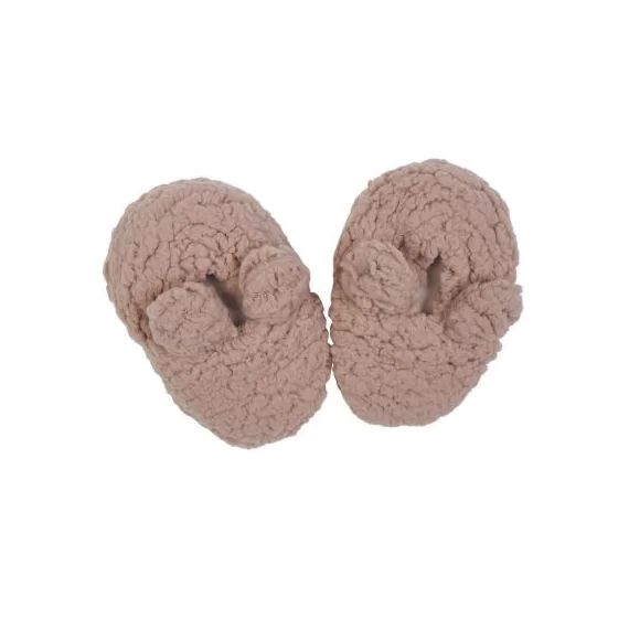 Chaussons de naissance ours en sherpa beige (0-6 mois)