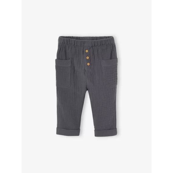 Pantalon bébé en gaze de coton anthracite