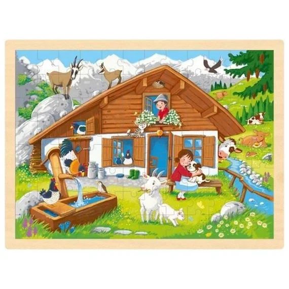 Puzzle Animaux – GOKI – Sur l&rsquo;alpage – Moins de 100 pièces – Mixte vert