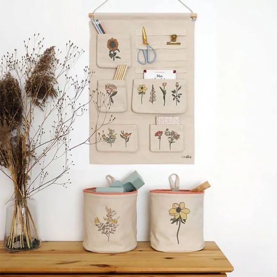 Panier de rangement à suspendre – FLORA- Lot de 2 beige