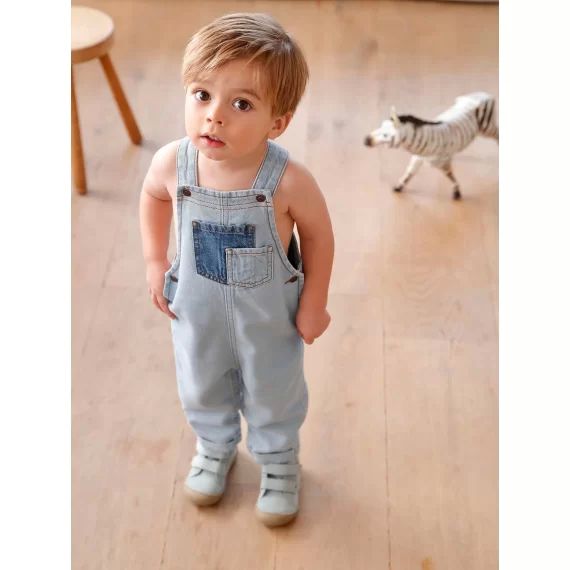 Salopette en denim bébé poches contrastées denim bleached