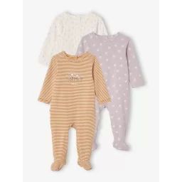 Lot de 3 pyjamas en coton bébé ouverture dos lot ivoire
